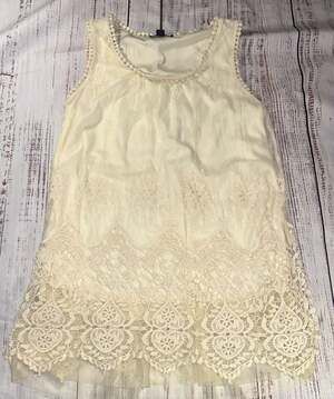 Vintage Cream Lace Tank Top Sheer Romantic Cottagecore Y2K-S